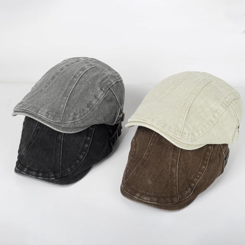Qlauca Store 3Pcs Men's Newsboy Caps Washing Cotton Cooling Lightweight Scally Cap for Men Adjustable Flat Cap - Image 5